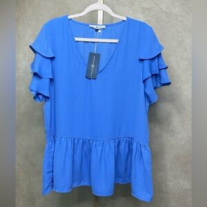 NWT Michelle McDowell Blue Ruffle Blouse Size XL